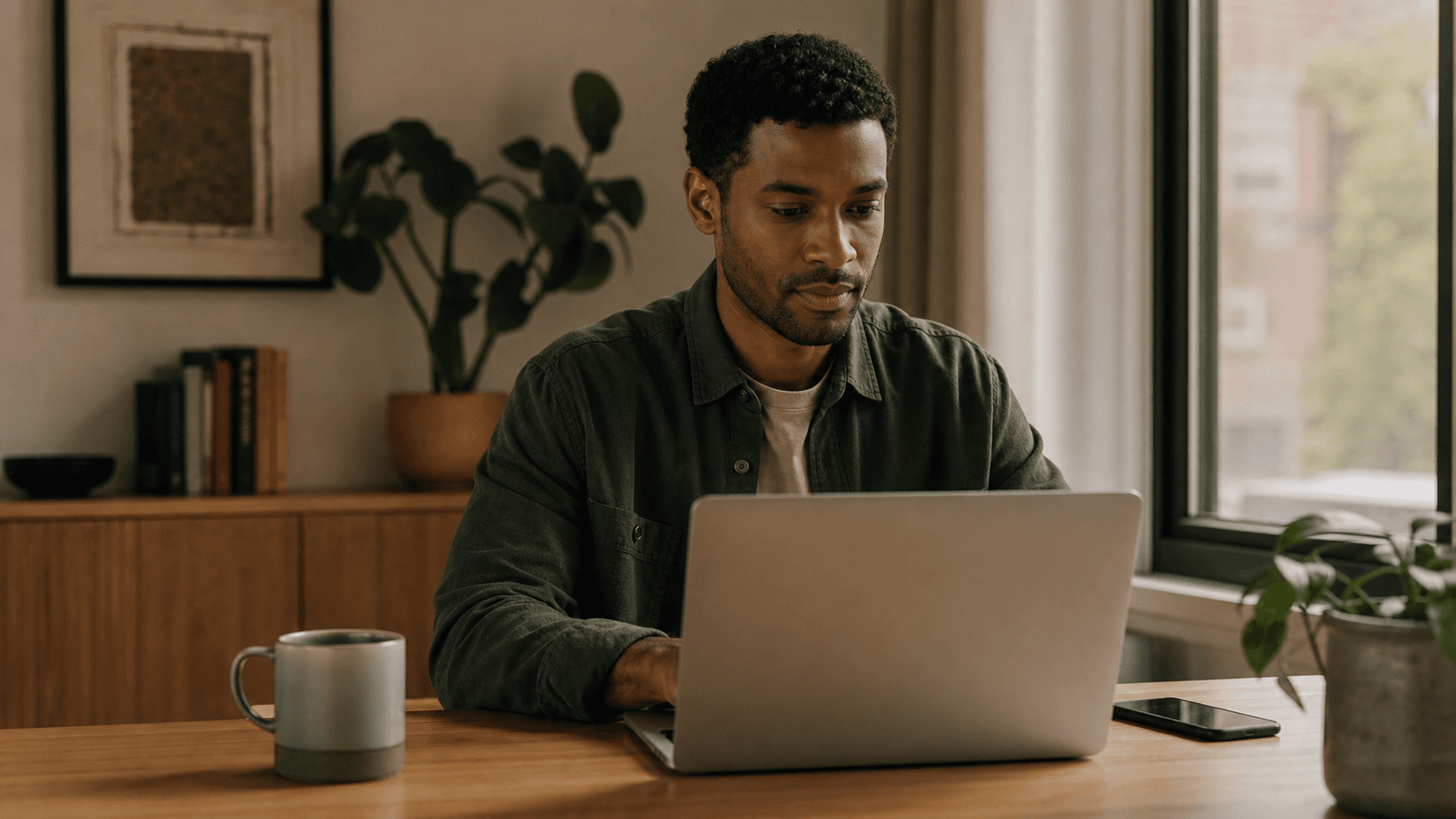 A man using a laptop in a calm private workspace
