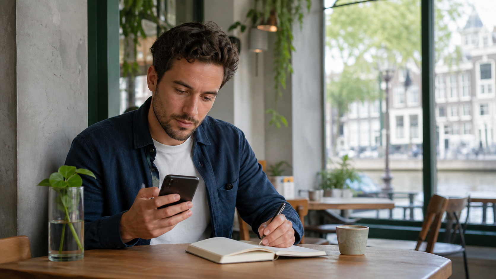 A person checking information on a phone