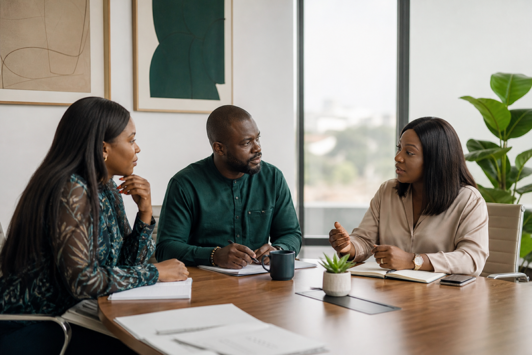 A diverse workplace team in conversation
